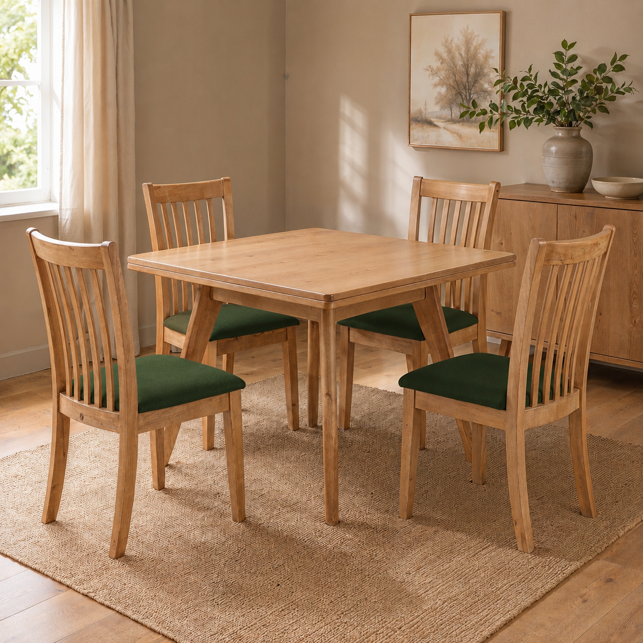 Comedor Milán Natural, 4 Sillas Sahara