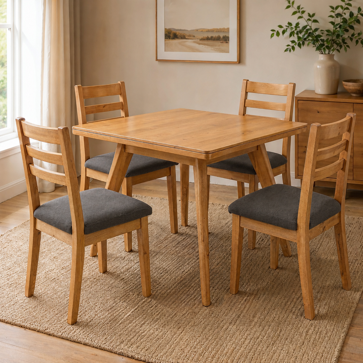 Comedor Milán Natural, 4 Sillas Milan