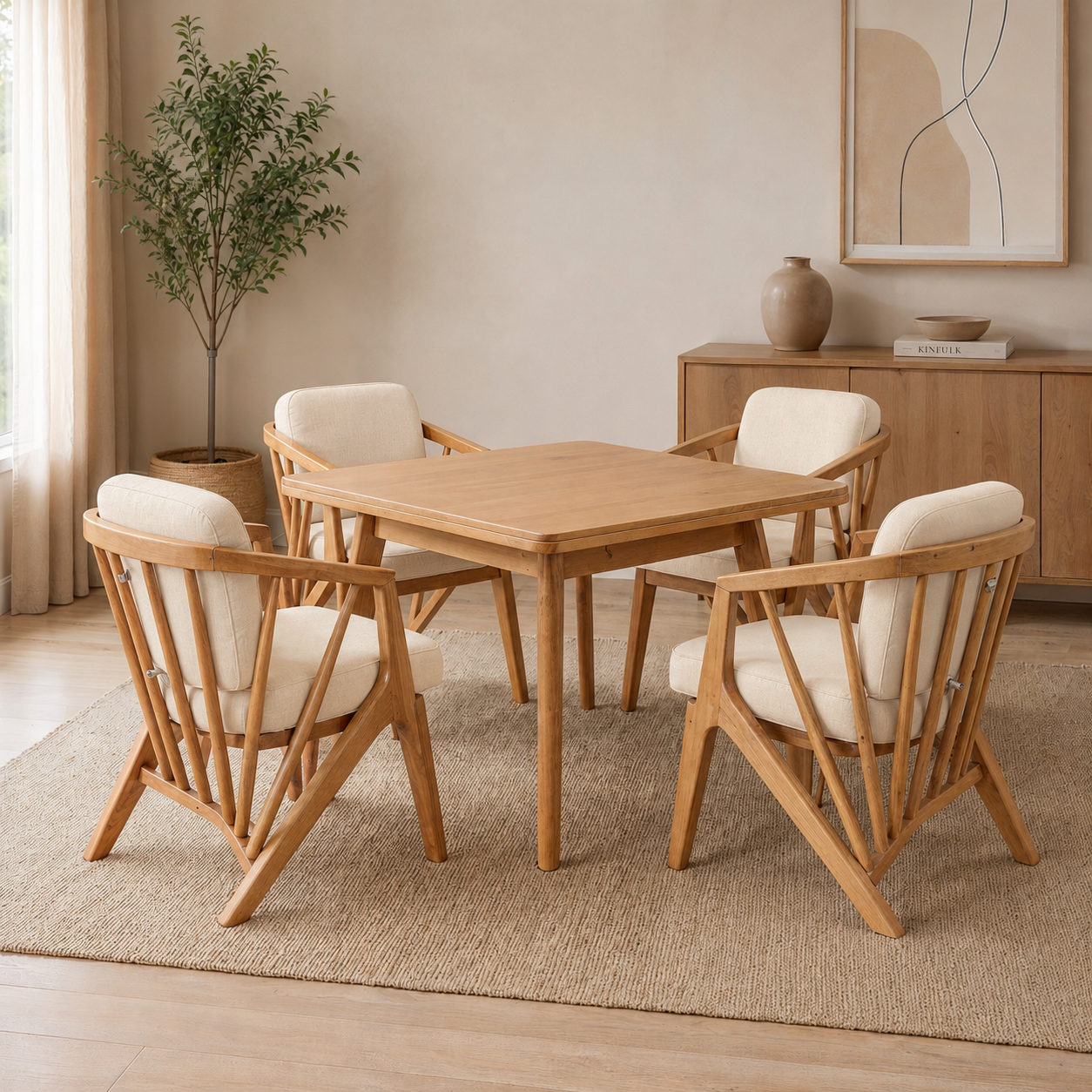 Comedor Milán Natural, 4 Sillas Niza